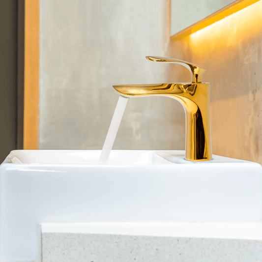 Short Boy Basin Mixer Gold | Stylish Gold Basin Tap for Small Bathrooms - D&B Bathware
