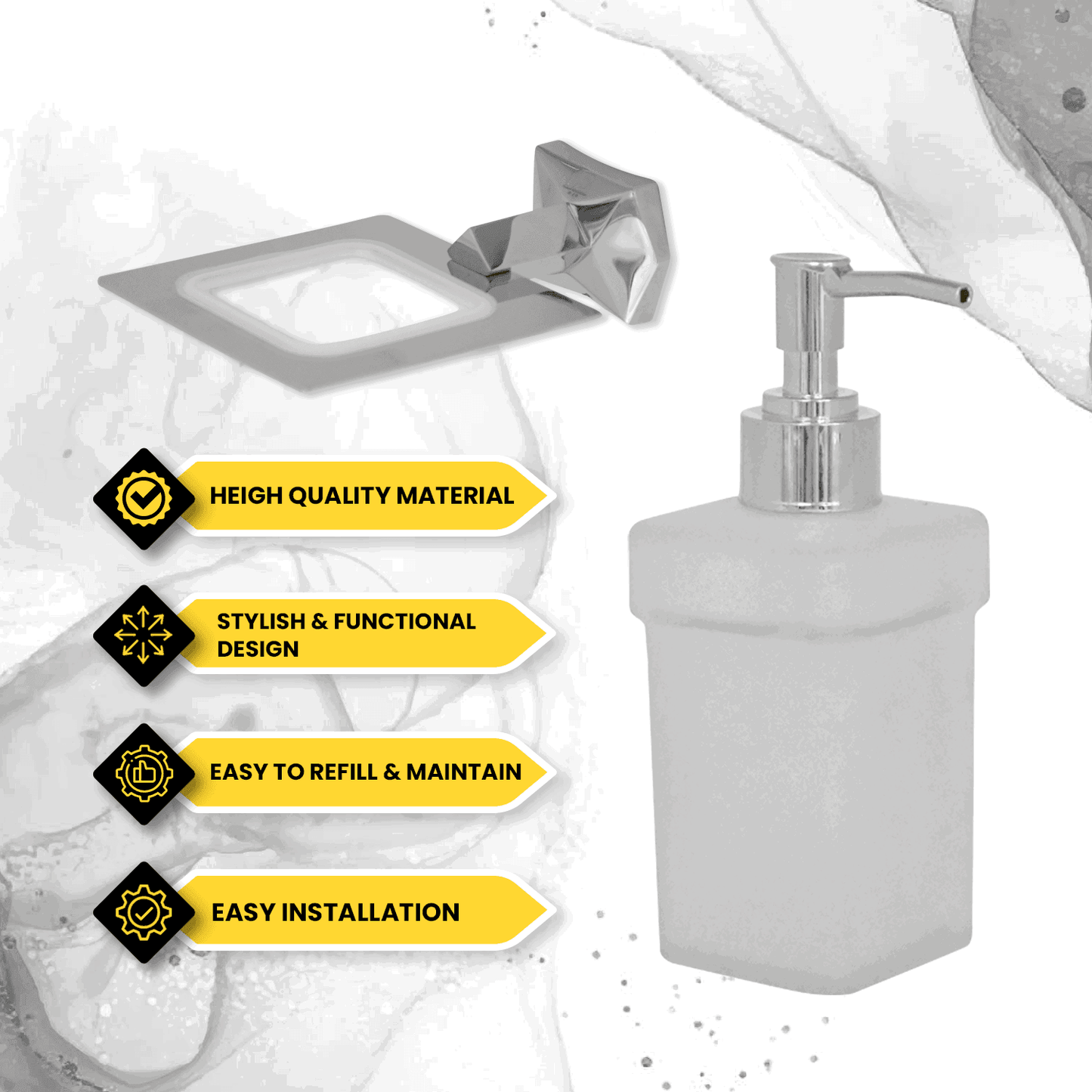 Silver Glass Liquid Soap Dispenser Gloria Series – Modern Bathroom & Kitchen Soap Dispenser, Elegant Design - D&B Bathware