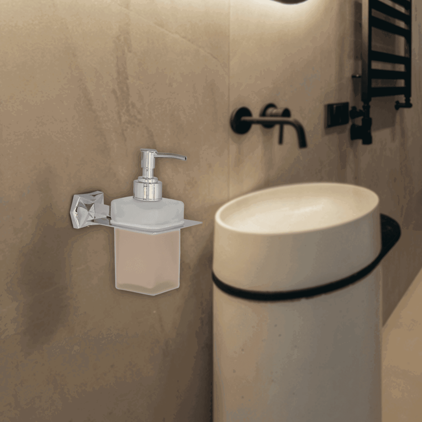 Silver Glass Liquid Soap Dispenser Gloria Series – Modern Bathroom & Kitchen Soap Dispenser, Elegant Design - D&B Bathware