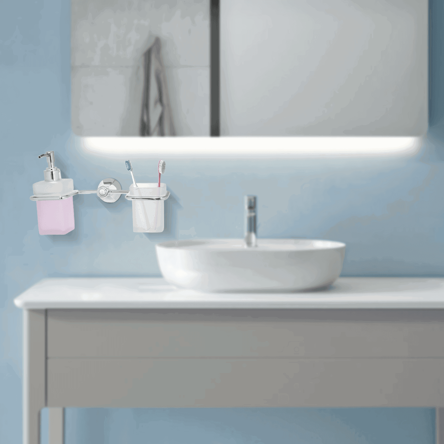 Silver Liquid Dispenser & Tumbler Set - FLORIS Series | Sleek & Modern Design - D&B Bathware
