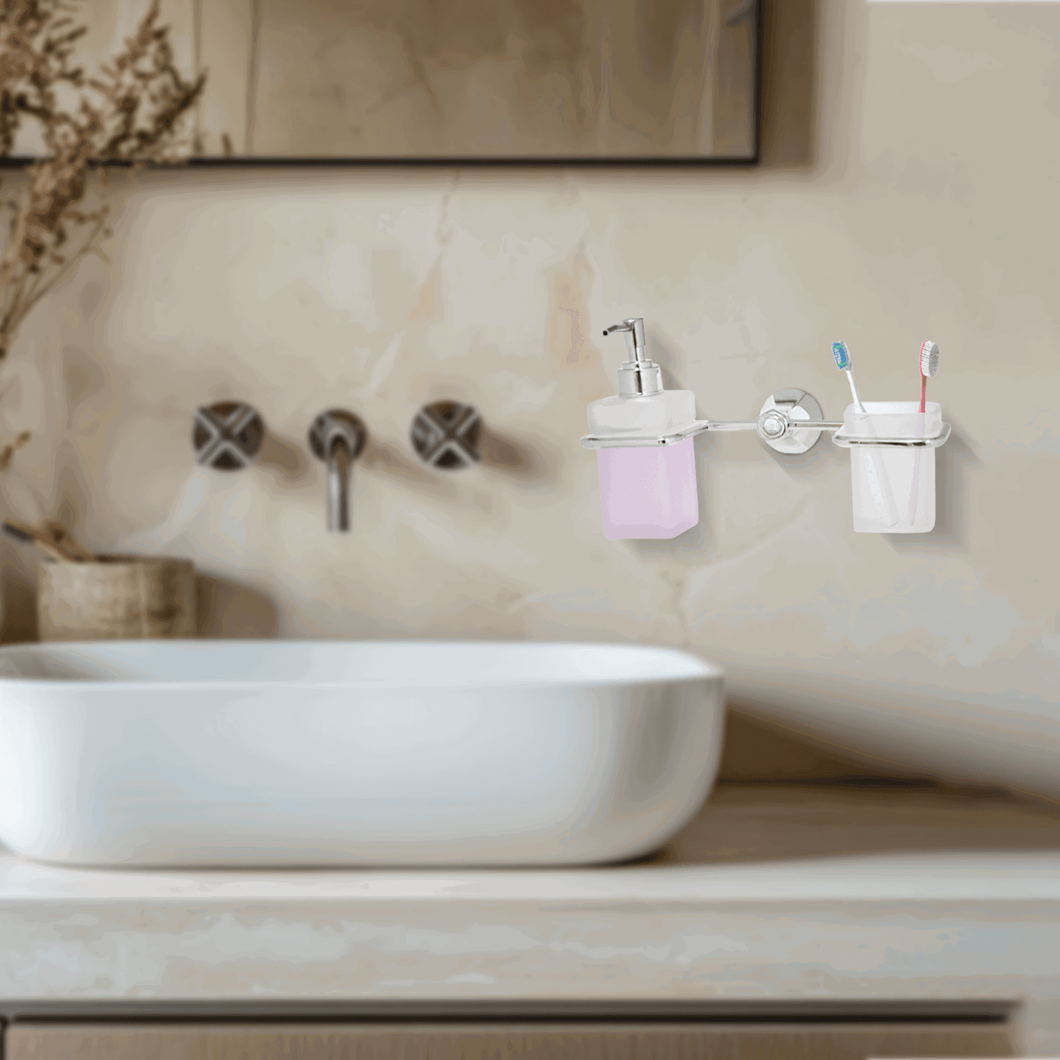 Silver Liquid Dispenser & Tumbler Set - FLORIS Series | Sleek & Modern Design - D&B Bathware