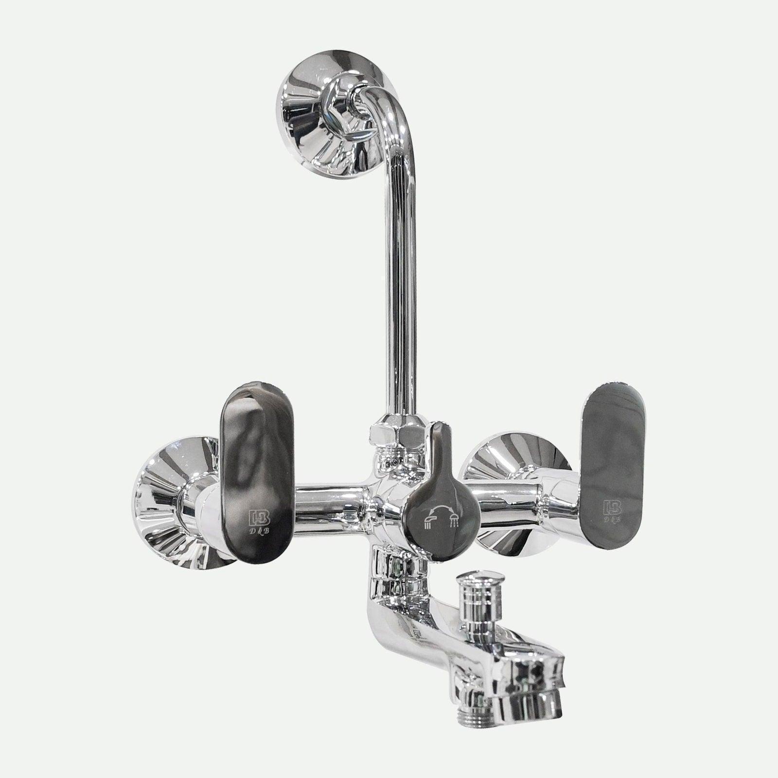 Stylish 3in1 Wall Mixer with L Bend – Brass Tap, Chrome, Silver Hot and Cold - D&B Bathware