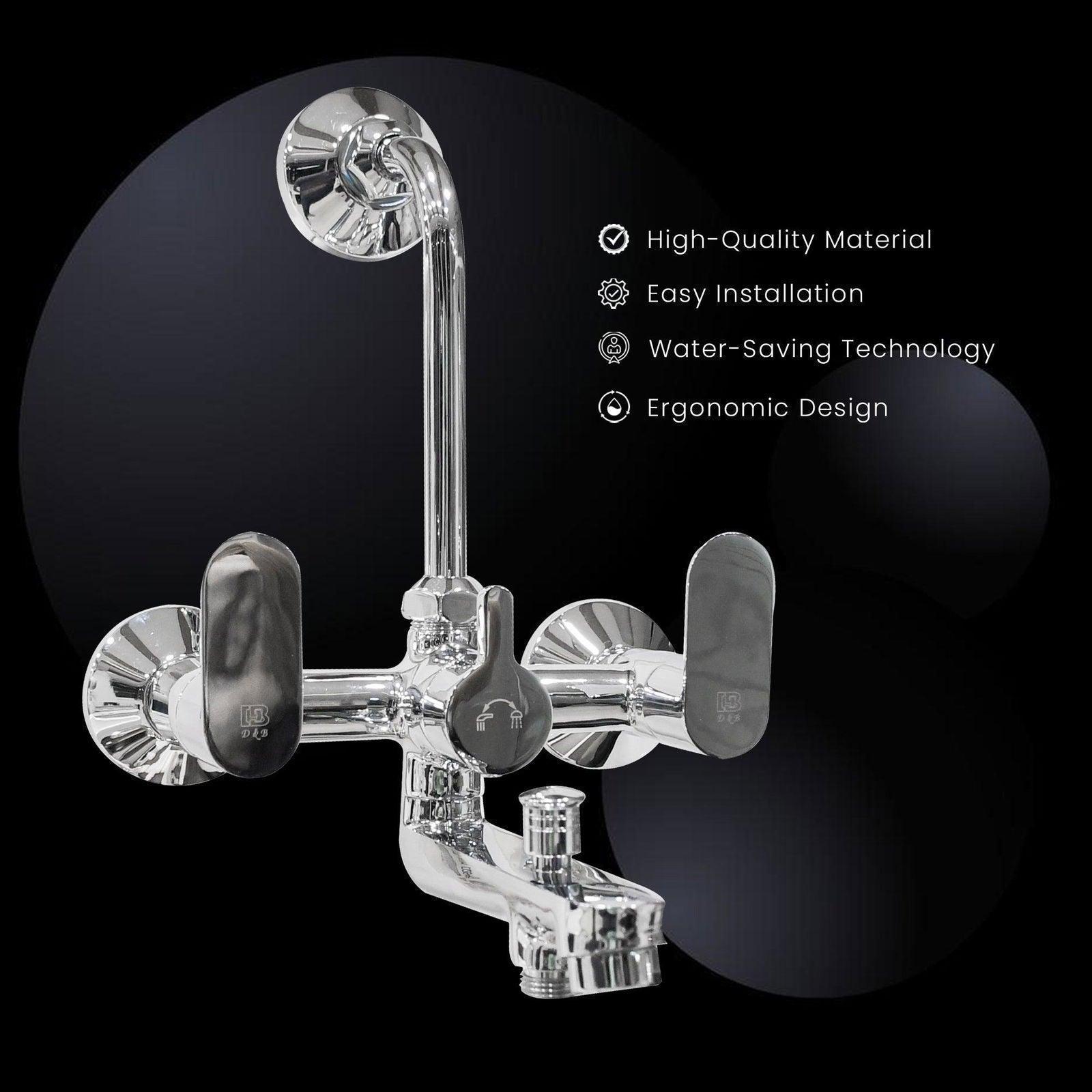 Stylish 3in1 Wall Mixer with L Bend – Brass Tap, Chrome, Silver Hot and Cold - D&B Bathware