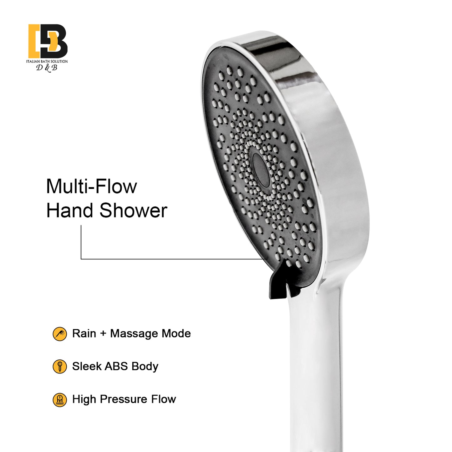 D&B Wave Hand Shower Set – Silver Chrome with 1.5m PVC Hose & Wall Holder