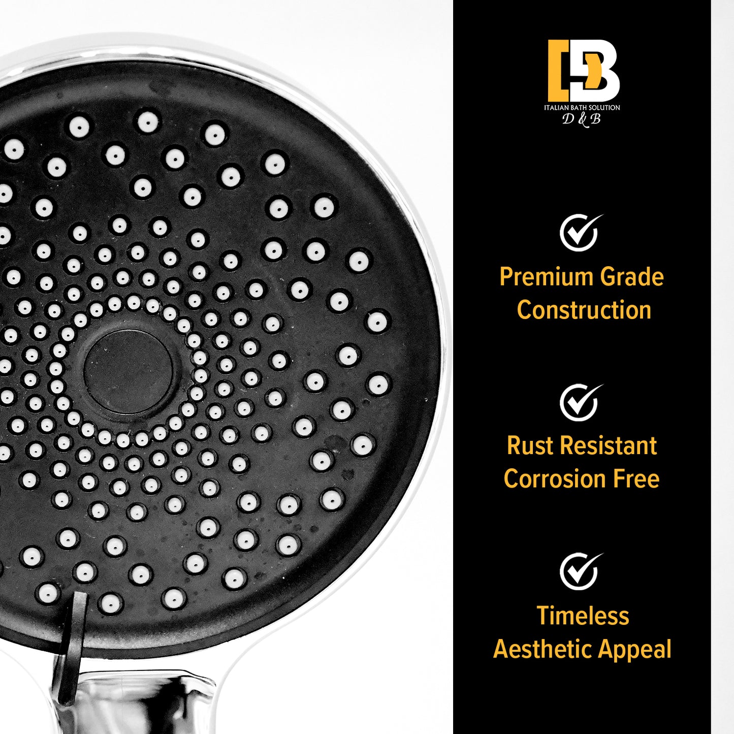 D&B Wave Hand Shower Set – Silver Chrome with 1.5m PVC Hose & Wall Holder