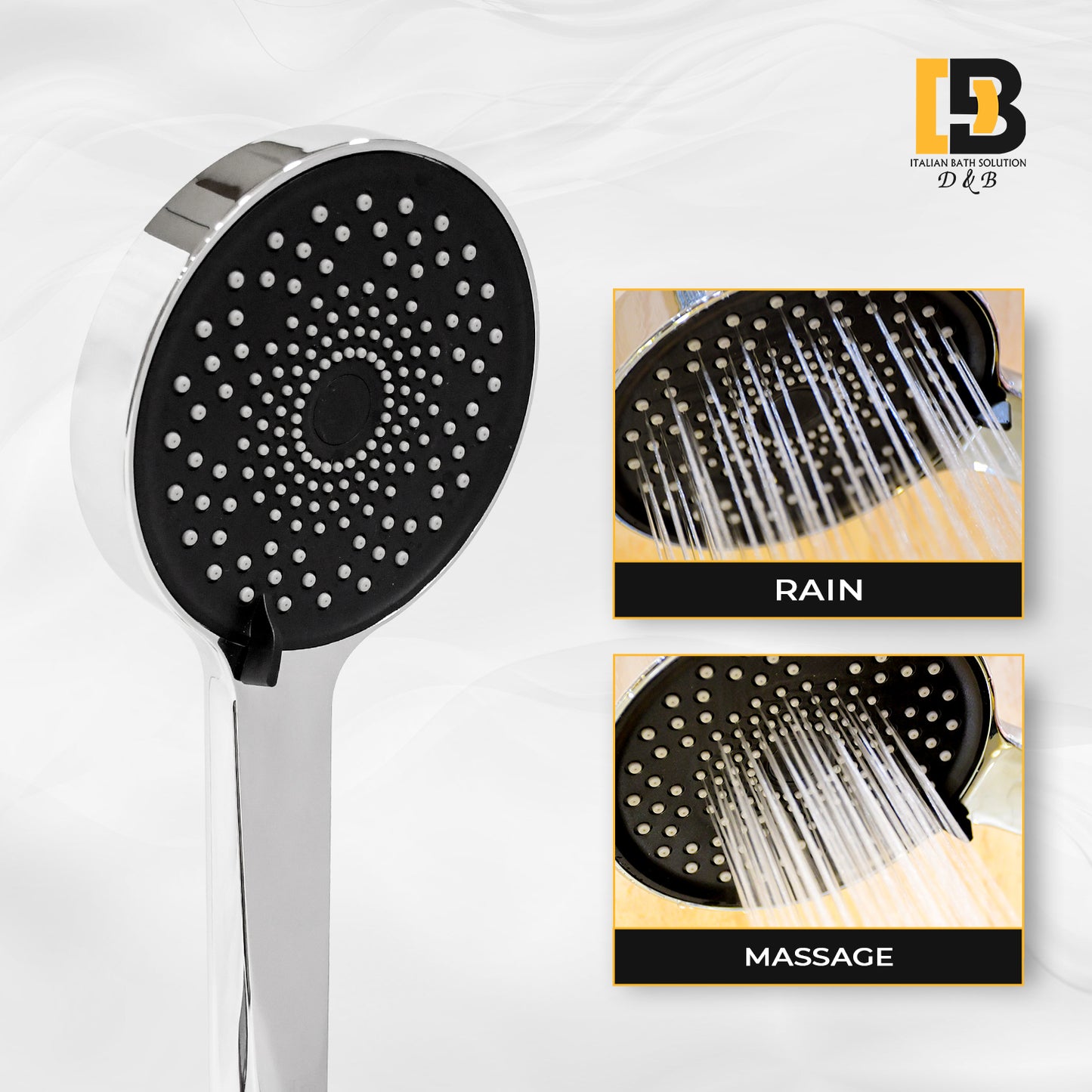 D&B Wave Hand Shower Set – Silver Chrome with 1.5m PVC Hose & Wall Holder