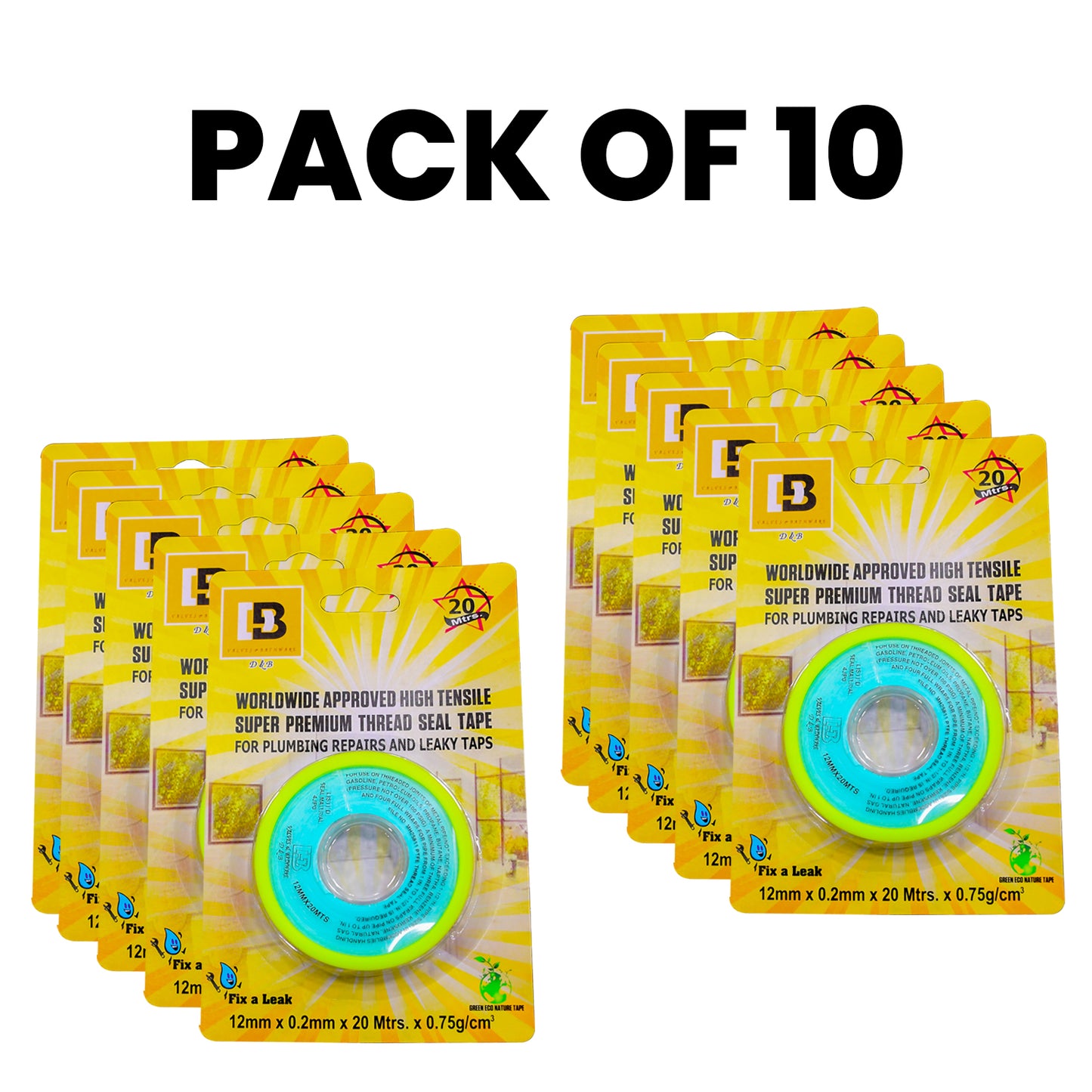 D&B Bathware Teflon Tape on Blister Packaging | Super Premium Thread Seal Tape for Plumbing Repairs and Leaky Taps | Fix a Leak | 20 meters | 12mm * 20 mtr | PTFE Tape | Plumber Tape (Pack of 1)
