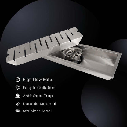 11.8 * 3.9 Inch String Shower Drain Channel SS304 Floor Drain for Bathroom - Cockroach Trap - D&B Bathware