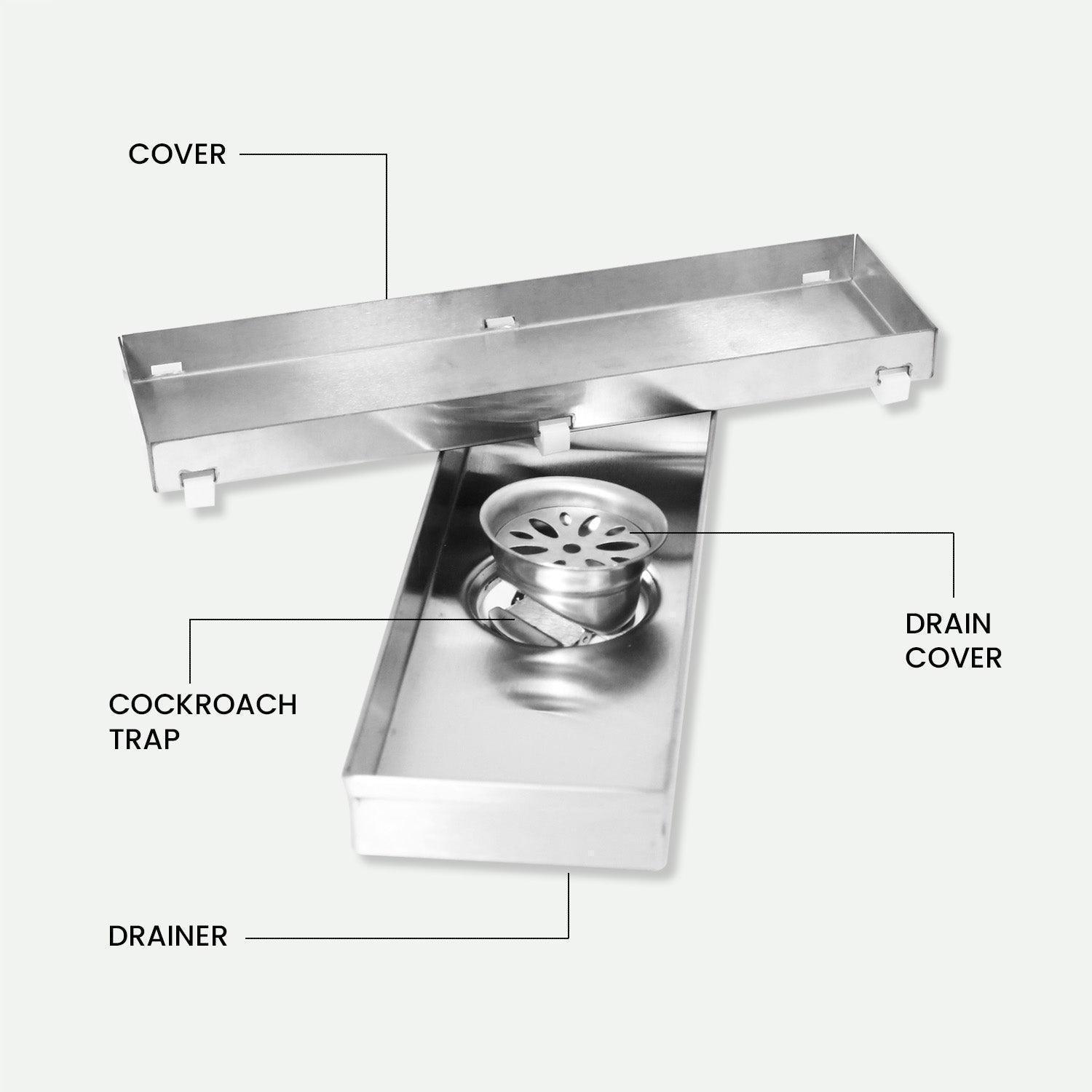 11.8 * 3.9 Inch Tylo Tile Insert Shower Drain Channel SS304 Floor Drain for Bathroom - Cockroach Trap - D&B Bathware
