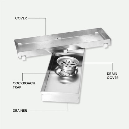 11.8 * 3.9 Inch Tylo Tile Insert Shower Drain Channel SS304 Floor Drain for Bathroom - Cockroach Trap - D&B Bathware