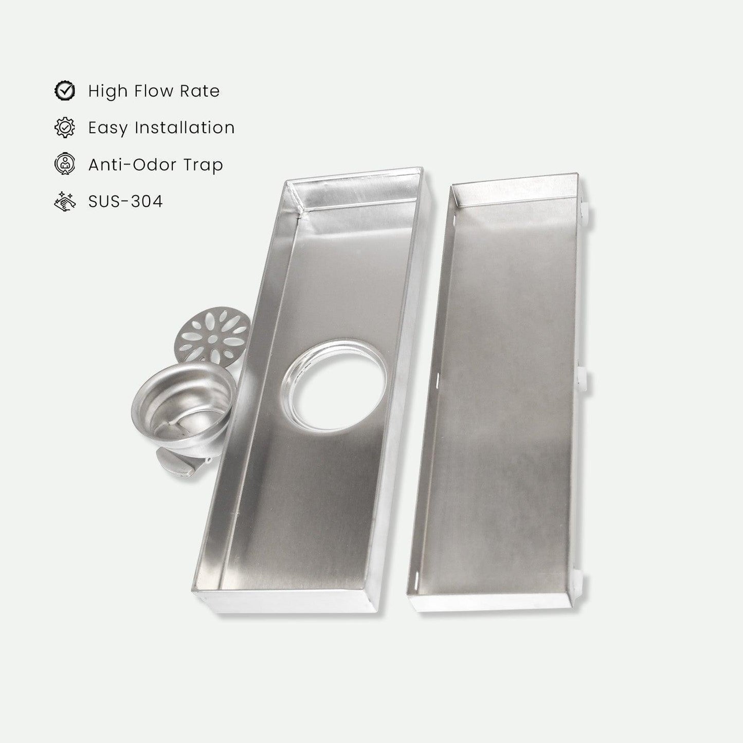 11.8 * 3.9 Inch Tylo Tile Insert Shower Drain Channel SS304 Floor Drain for Bathroom - Cockroach Trap - D&B Bathware