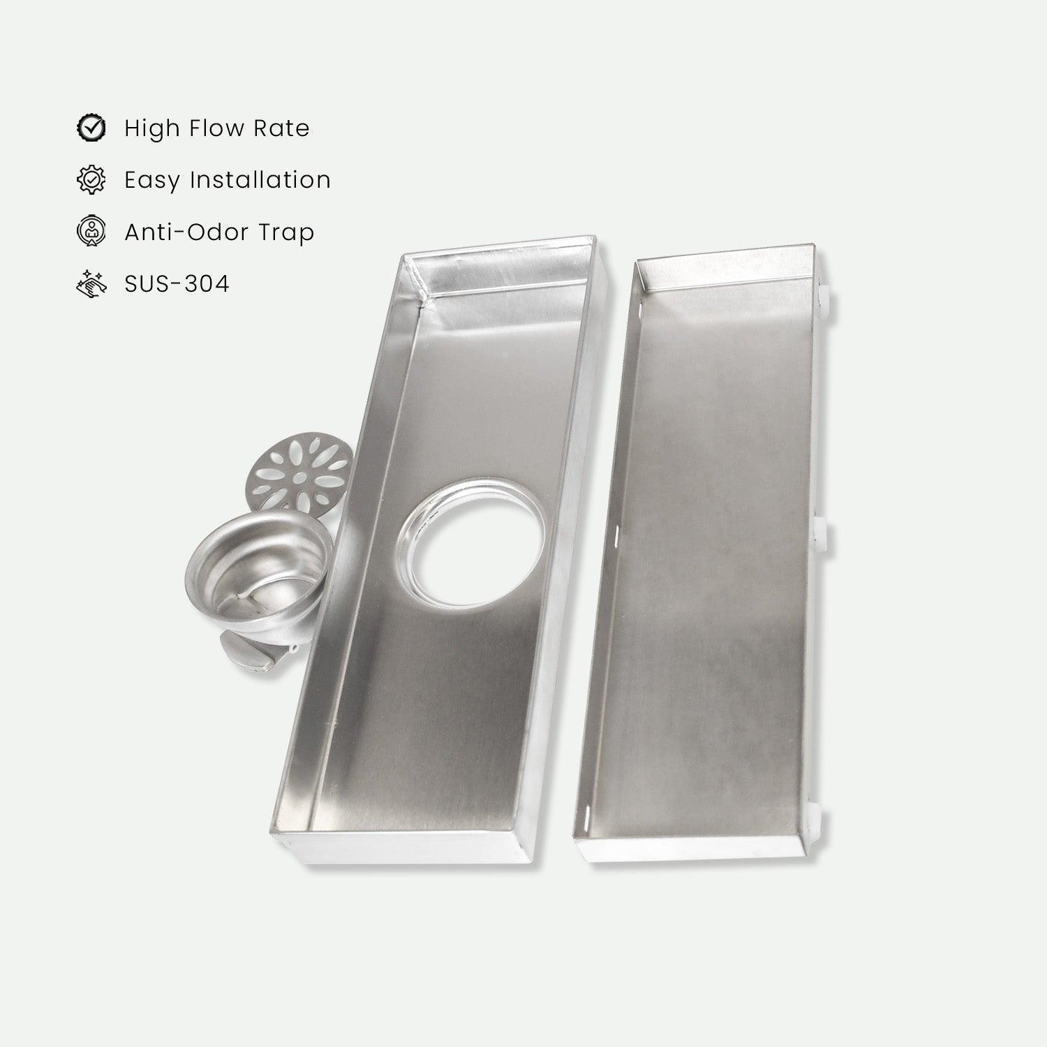 11.8 * 3.9 Inch Tylo Tile Insert Shower Drain Channel SS304 Floor Drain for Bathroom - Cockroach Trap - D&B Bathware