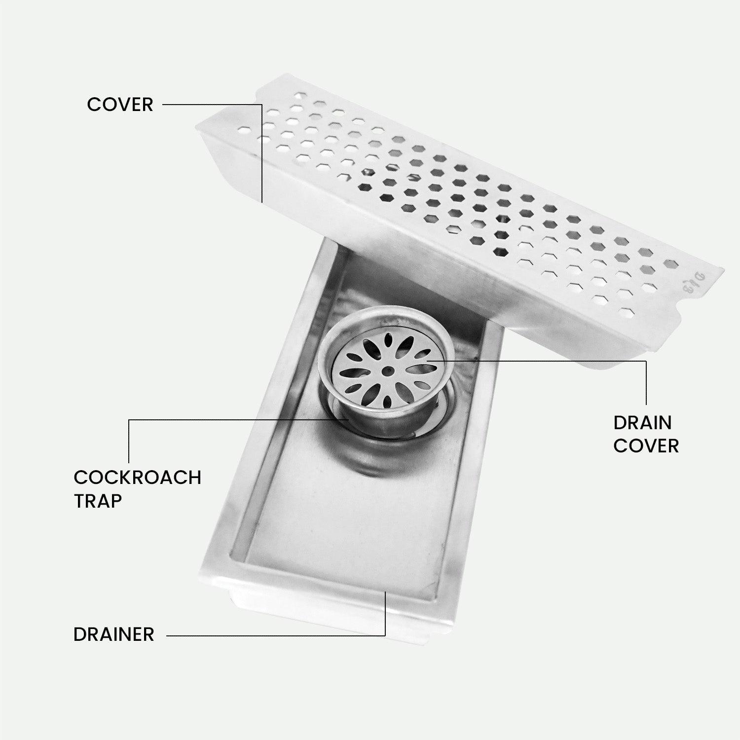 11.8 * 3.9" Vento Shower Drain Channel SS304 Floor Drain for Bathroom - Cockroach Trap - D&B Bathware