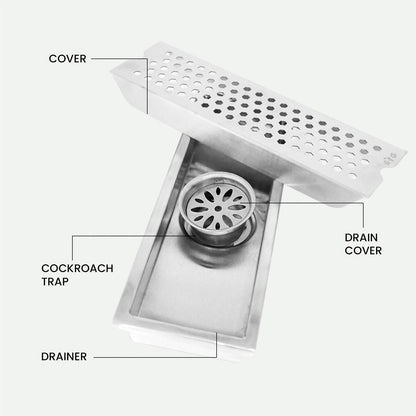 11.8 * 3.9" Vento Shower Drain Channel SS304 Floor Drain for Bathroom - Cockroach Trap - D&B Bathware