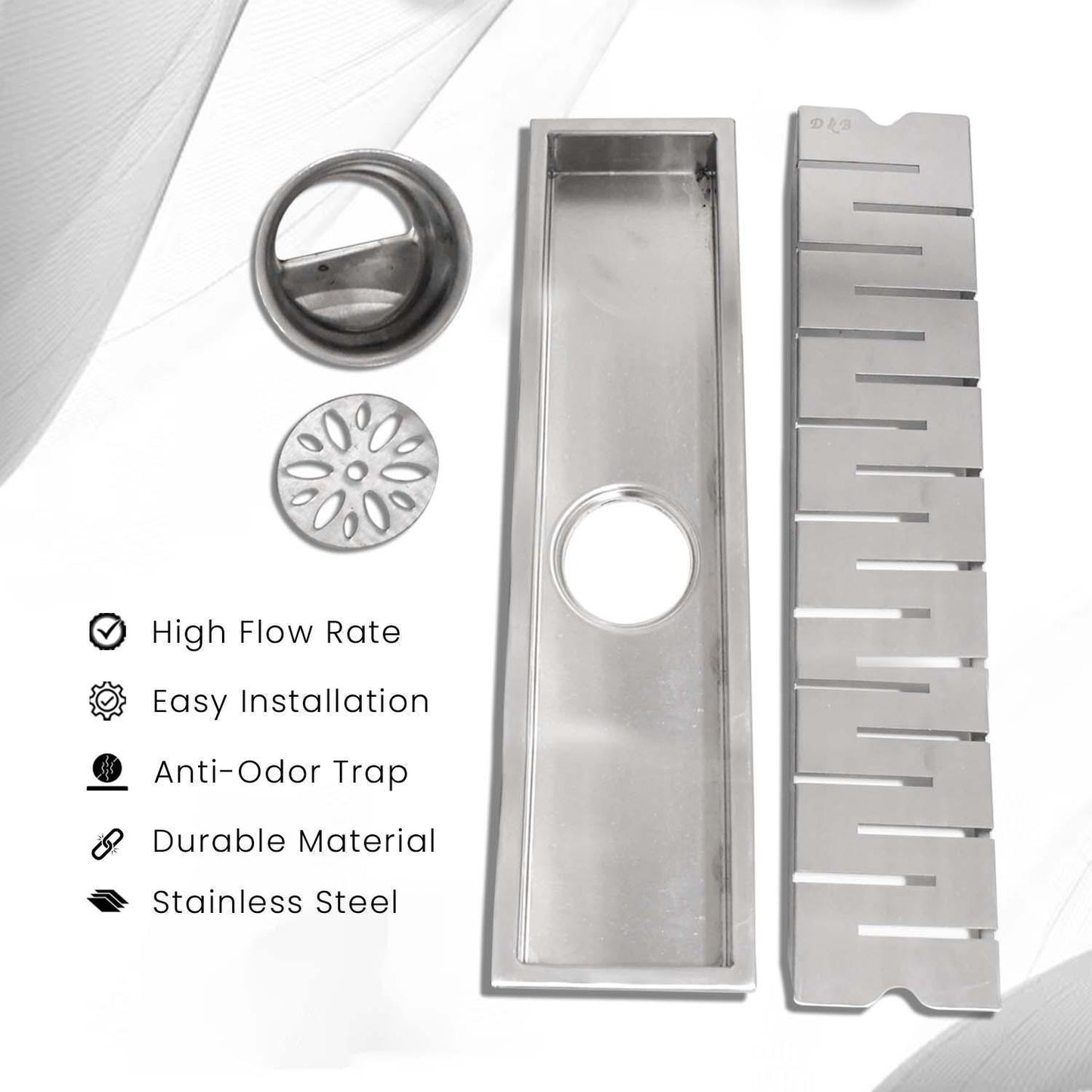 17.7 * 3.9 Inch String Shower Drain Channel SS304 Floor Drain for Bathroom - Drain Trap - D&B Bathware