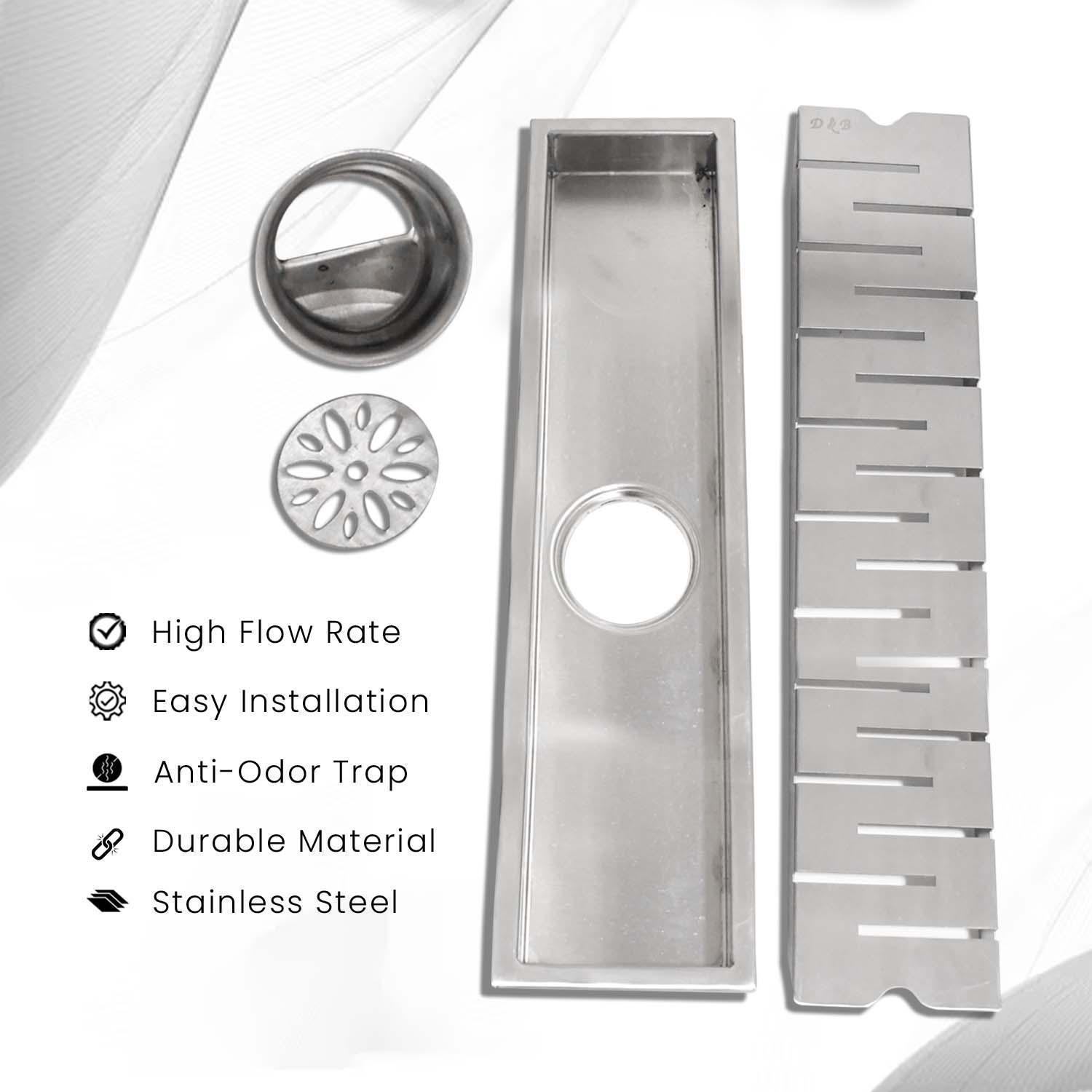 17.7 * 3.9 Inch String Shower Drain Channel SS304 Floor Drain for Bathroom - Drain Trap - D&B Bathware