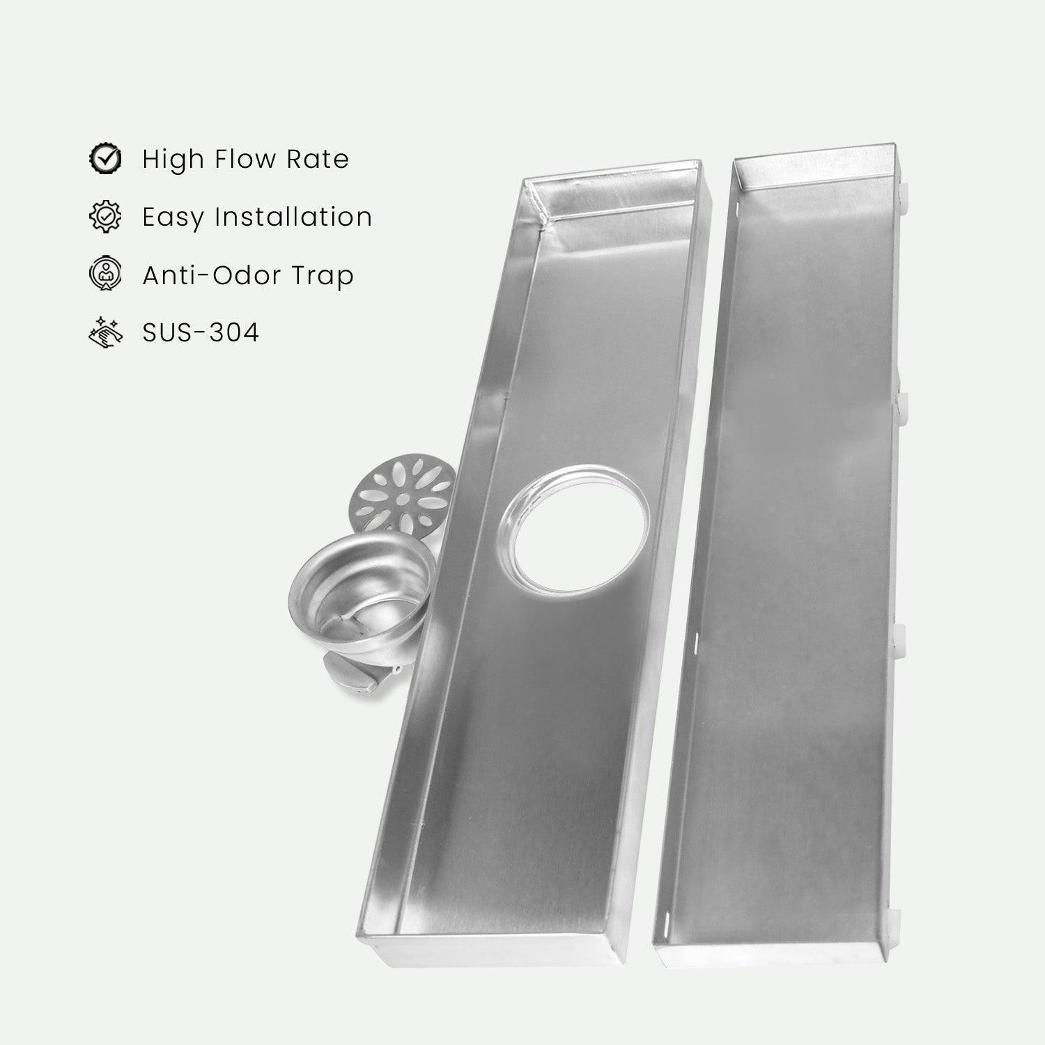 17.7 * 3.9 Inch Tylo Tile Insert Shower Drain Channel SS304 Floor Drain for Bathroom - Cockroach Trap - D&B Bathware