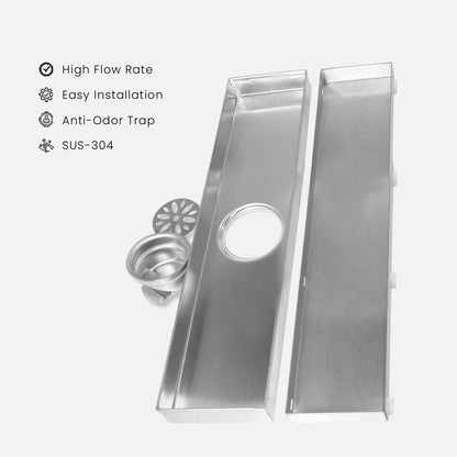 17.7 * 3.9 Inch Tylo Tile Insert Shower Drain Channel SS304 Floor Drain for Bathroom - Cockroach Trap - D&B Bathware