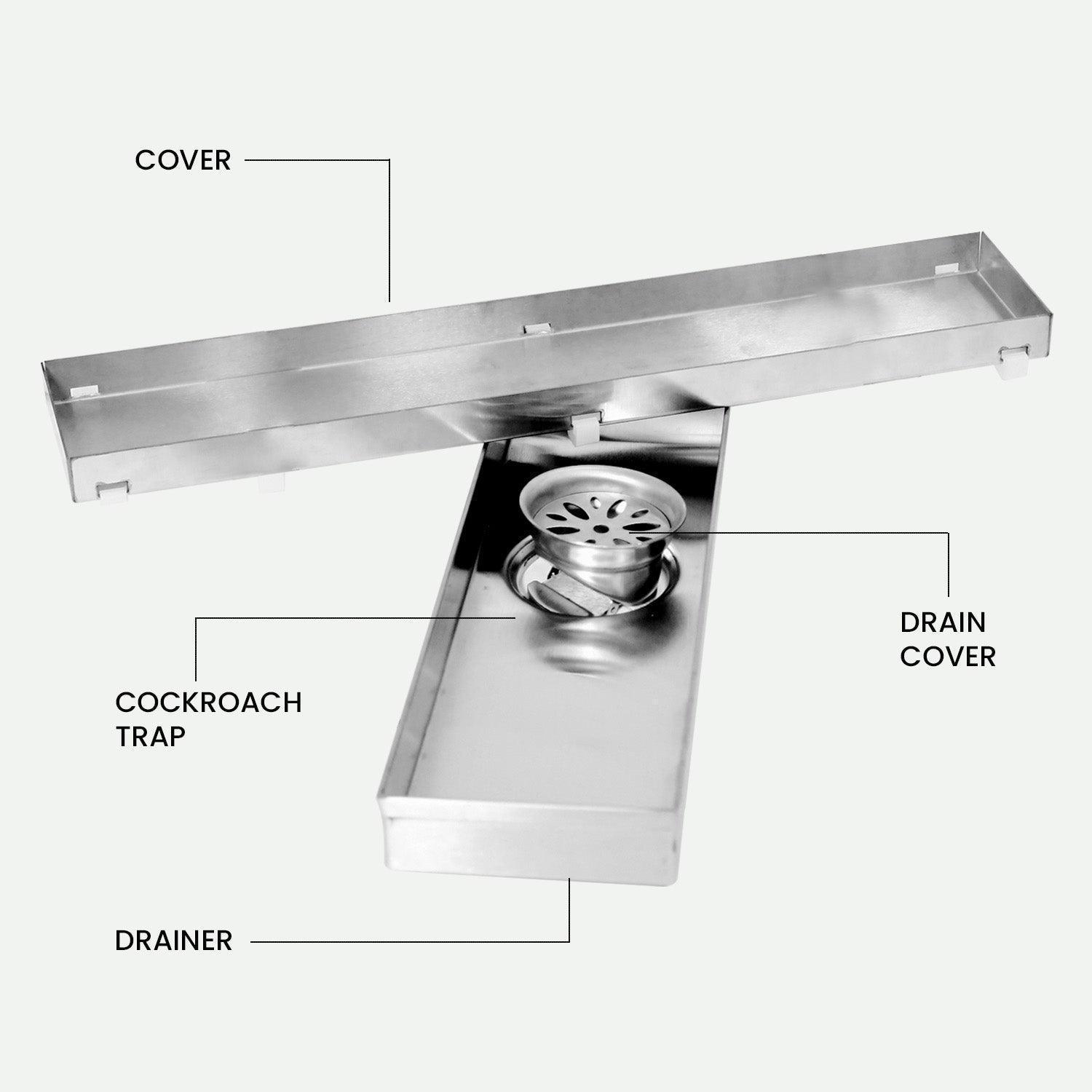 17.7 * 3.9 Inch Tylo Tile Insert Shower Drain Channel SS304 Floor Drain for Bathroom - Cockroach Trap - D&B Bathware
