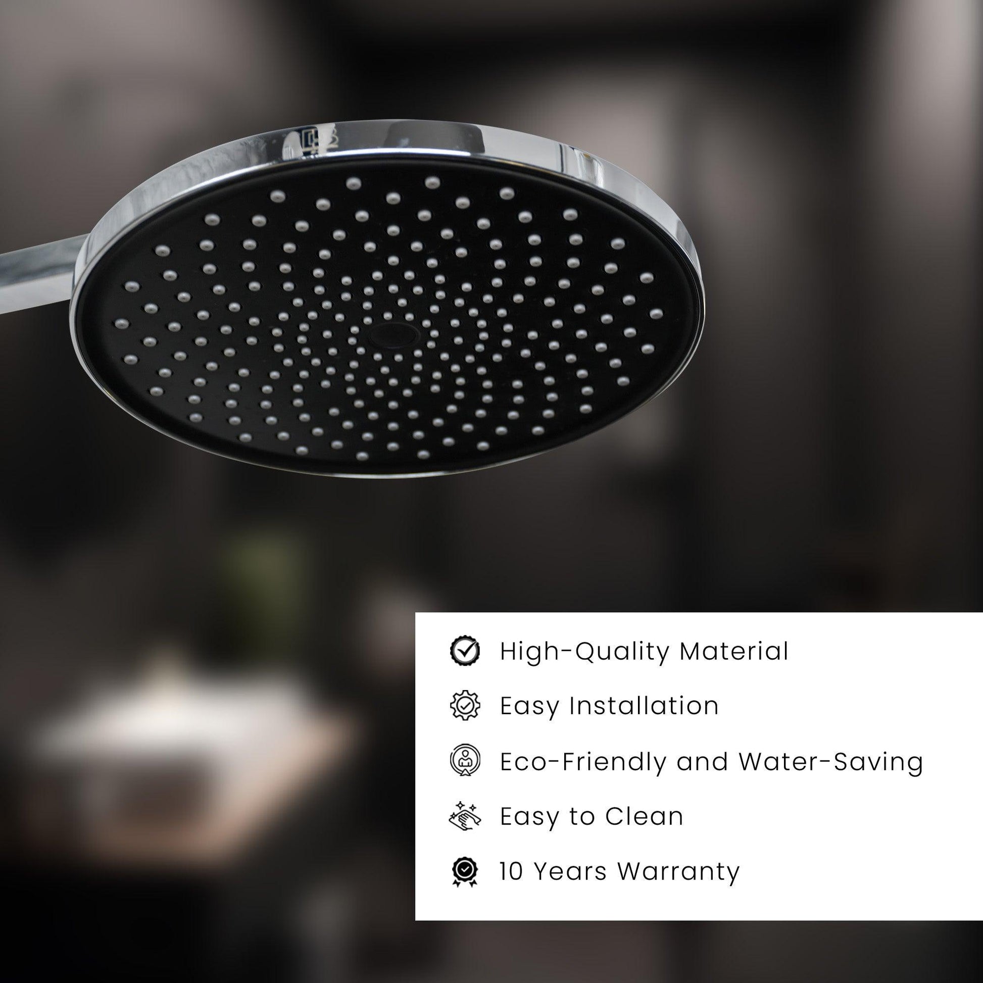 D&B BATHWARE Modern 9x9 Inch Round Shower Head - Sleek Design for Refreshing Bath Shower Head - D&B Bathware