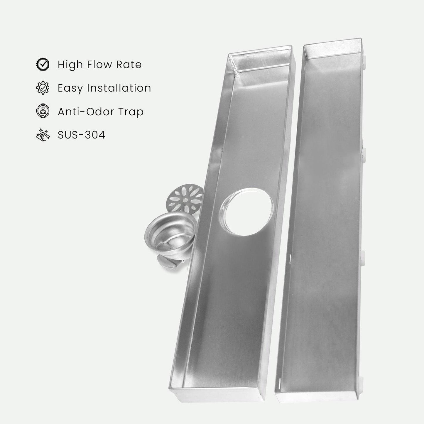 23.6 * 3.9 Inch Tylo Tile Insert Shower Drain Channel SS304 Floor Drain for Bathroom - Cockroach Trap - D&B Bathware