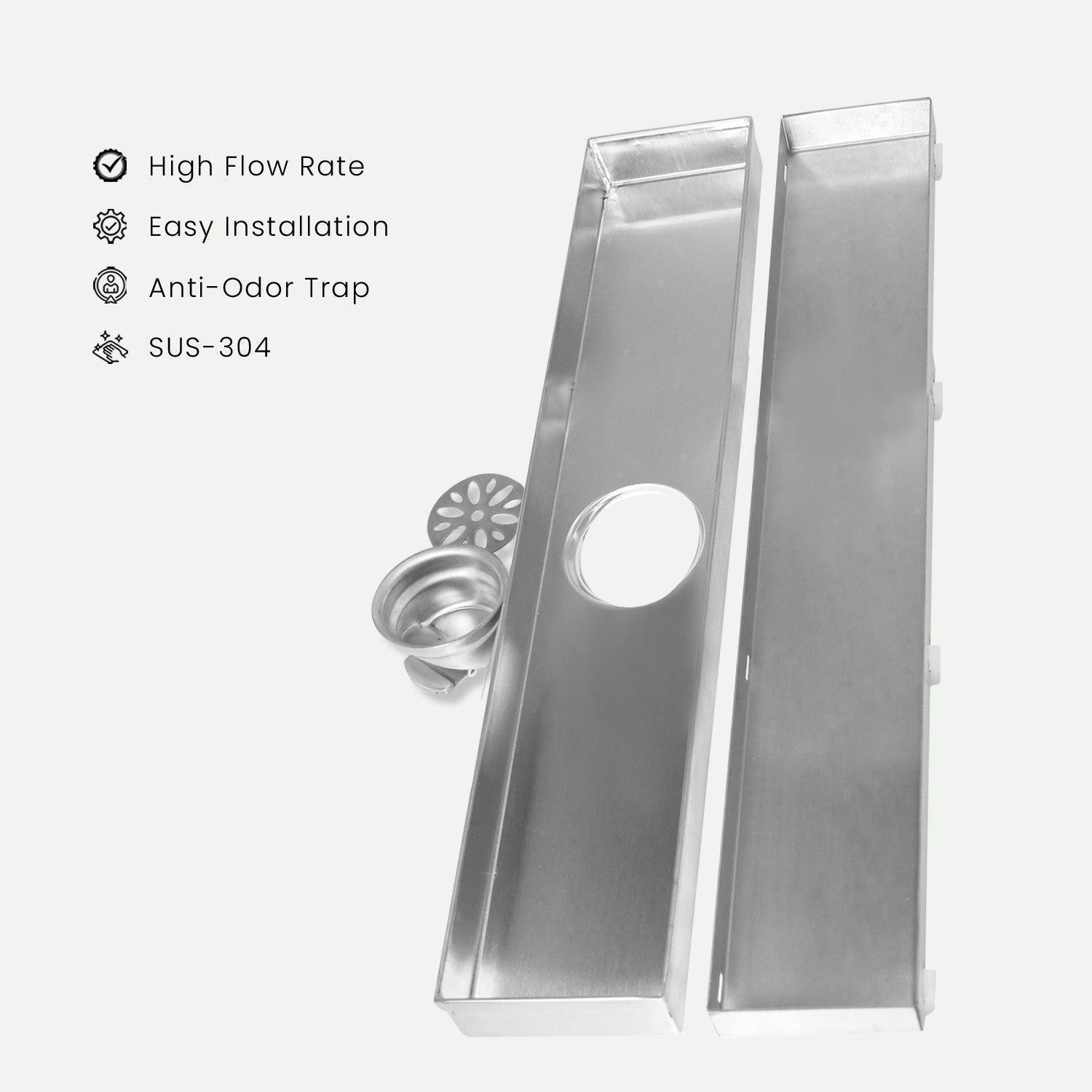 23.6 * 3.9 Inch Tylo Tile Insert Shower Drain Channel SS304 Floor Drain for Bathroom - Cockroach Trap - D&B Bathware