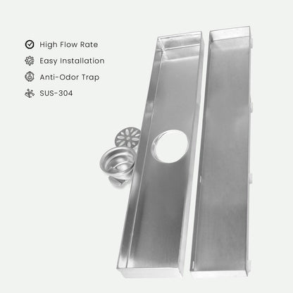 23.6 * 3.9 Inch Tylo Tile Insert Shower Drain Channel SS304 Floor Drain for Bathroom - Cockroach Trap - D&B Bathware