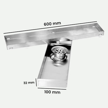 23.6 * 3.9 Inch Tylo Tile Insert Shower Drain Channel SS304 Floor Drain for Bathroom - Cockroach Trap - D&B Bathware