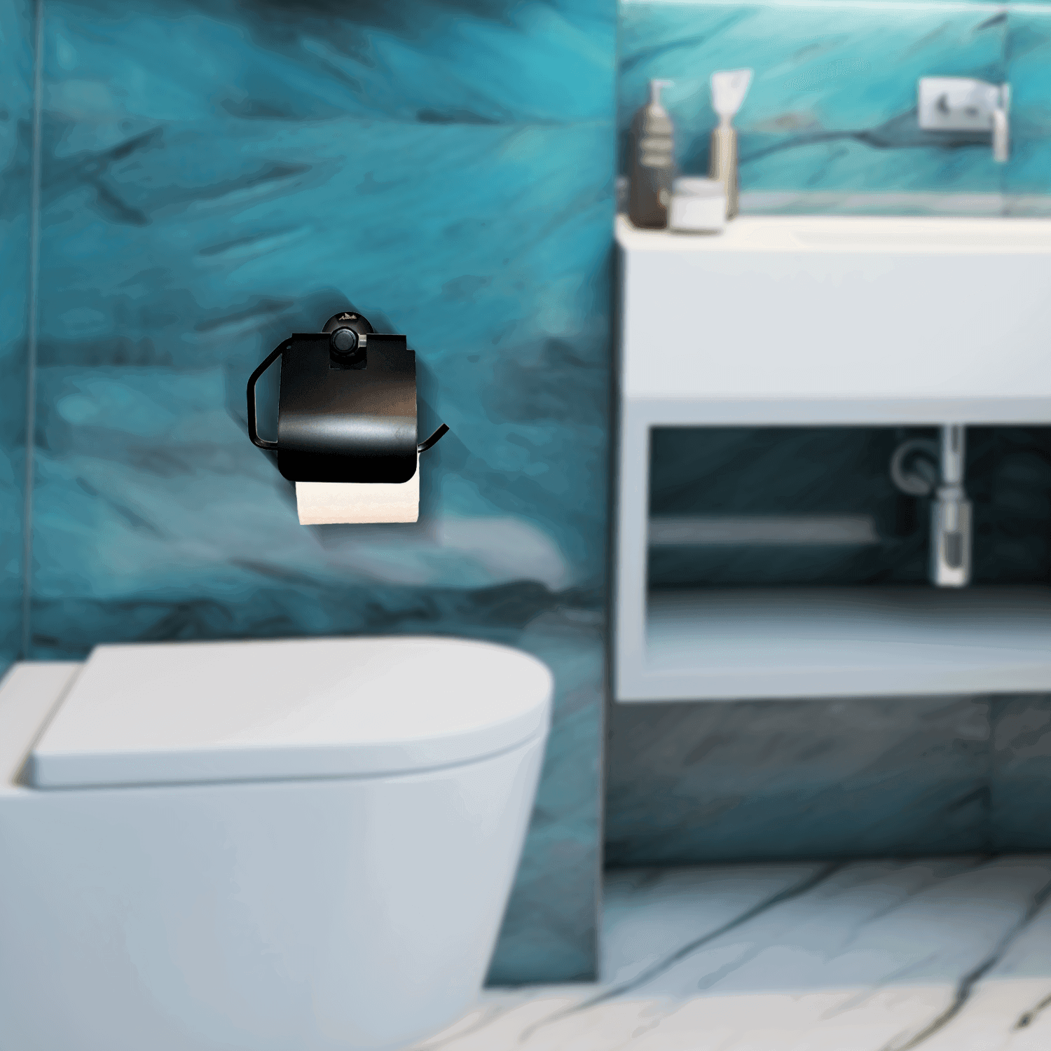 Black Toilet Paper Holder - FLORIS Series | Modern, Durable & Stylish - D&B Bathware