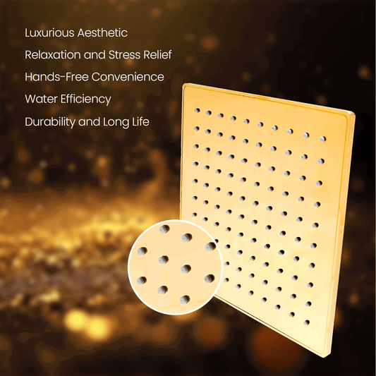 D&B Bathware Vienna Overhead Shower - Square Rain Shower Head from the Exotic Colorful Collection | Slim Design | Ideal for Bathrooms | Silicone Nozzle (Empire Gold, 10" Inch) - D&B Bathware