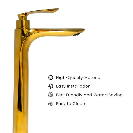 Gold Extended Tall Pillar Tap | Stylish & Durable Bathroom Tap for Modern Basins