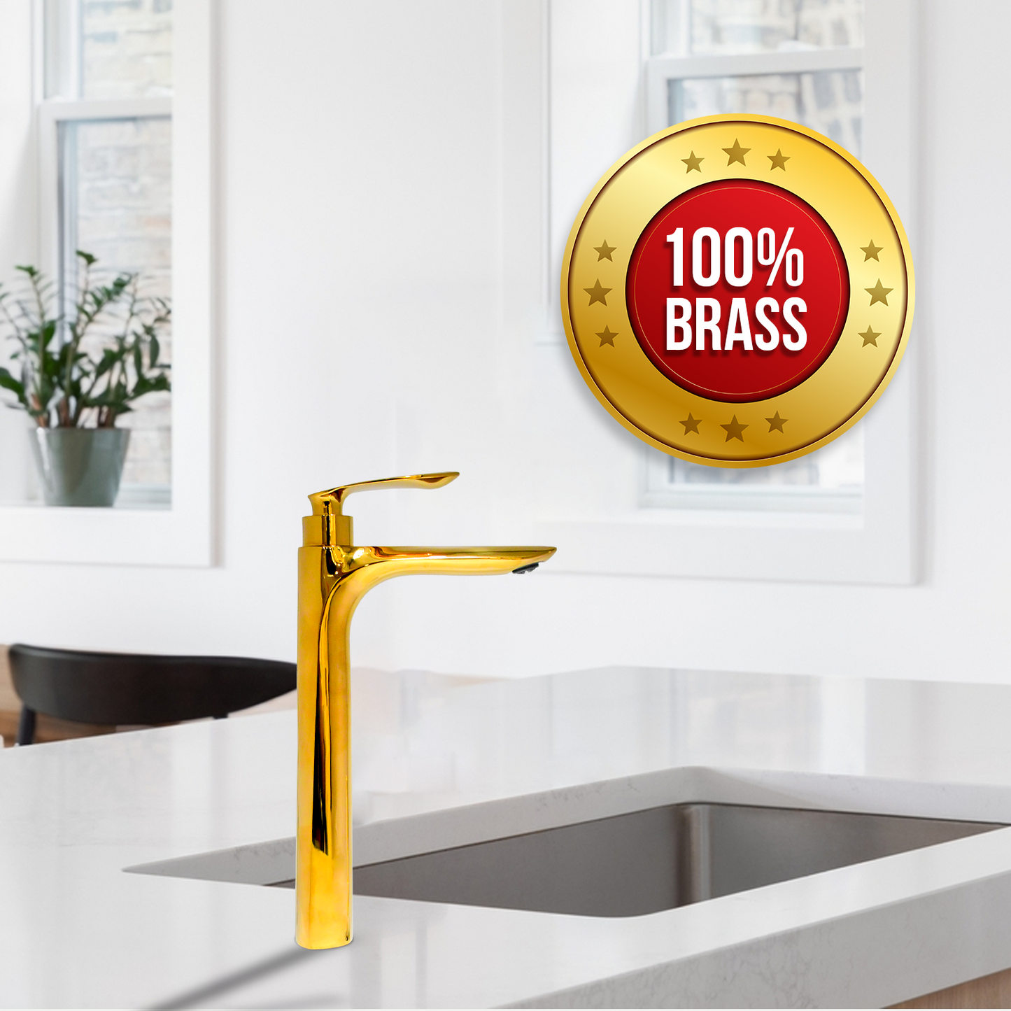 Gold Extended Tall Pillar Tap | Stylish & Durable Bathroom Tap for Modern Basins