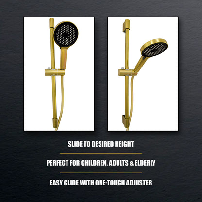D&B Bathware Fiona Premium Adjustable Shower Head Holder – Brushed Gold Rail Mount