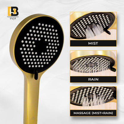 Fiona Brushed Gold Handheld Shower with 1.5 Meter PVC Hose & Holder –3 Spray Settings