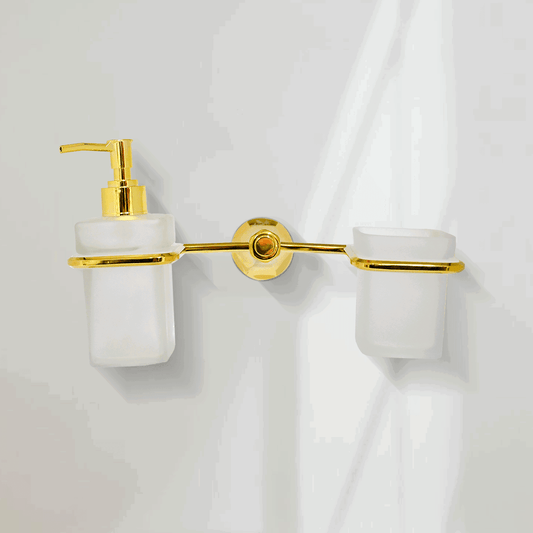 Floris Liquid Dispenser & Toothbrush Gold Set - Luxury Bathroom Essentials - D&B Bathware