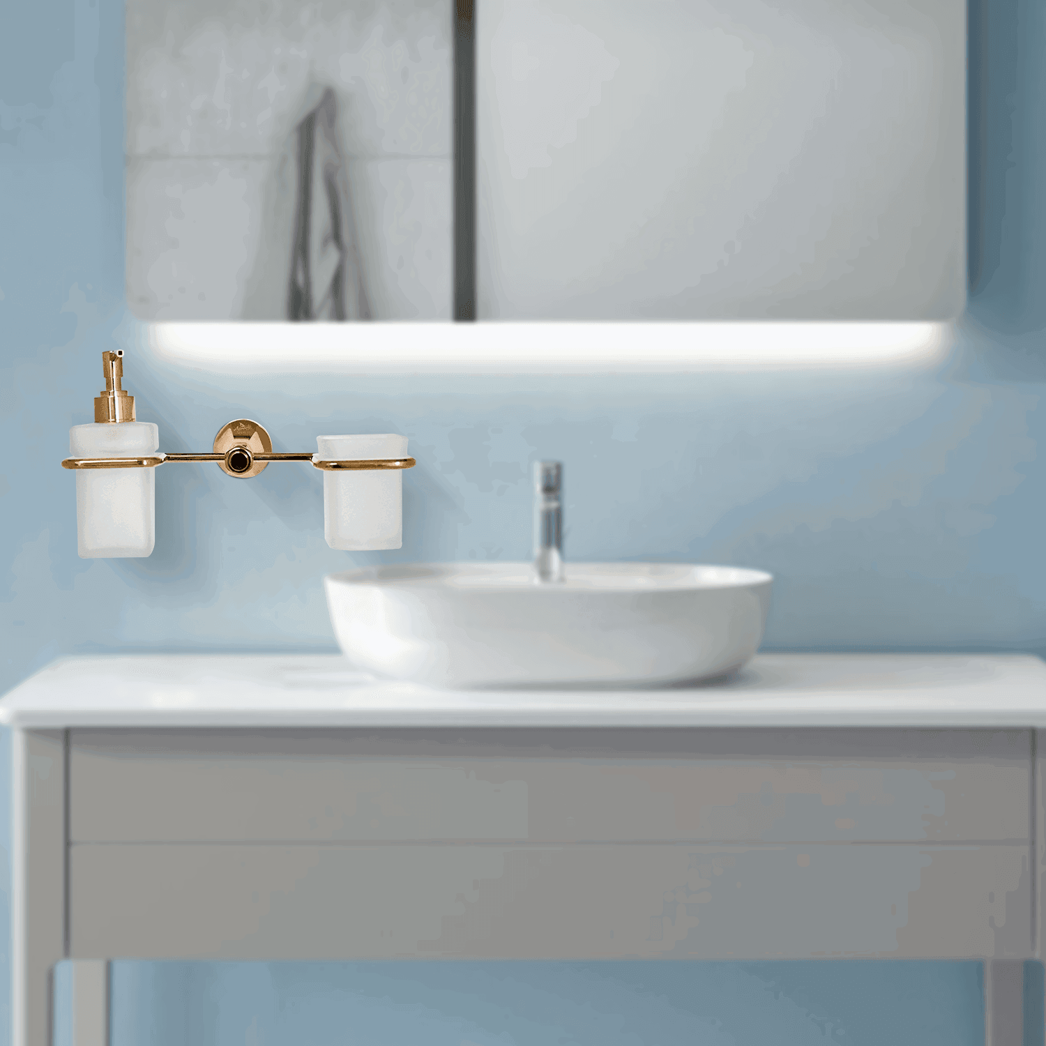 Floris Liquid Dispenser + Toothbrush Rose Gold Set - Elegant Bathroom Essentials - D&B Bathware