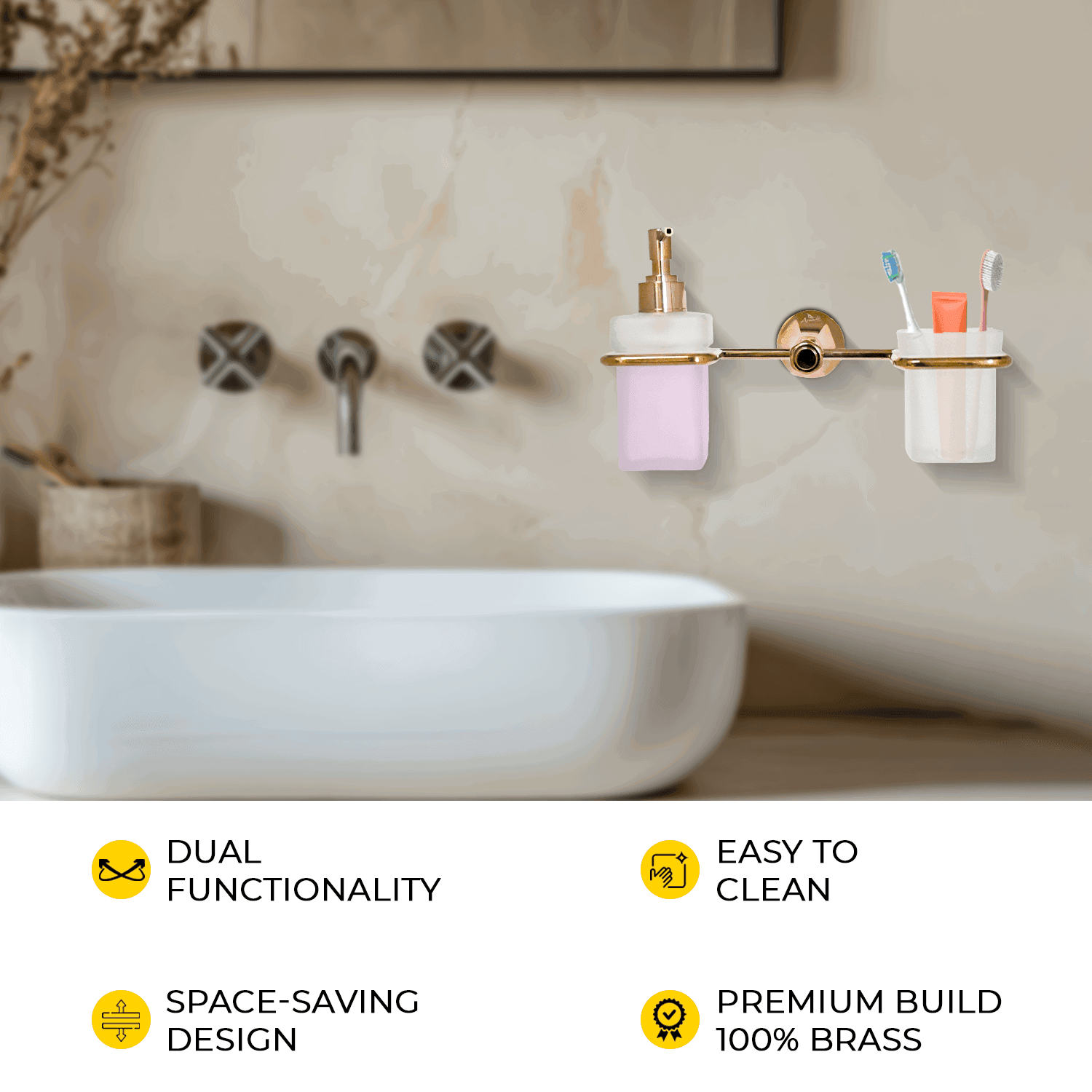 Floris Liquid Dispenser + Toothbrush Rose Gold Set - Elegant Bathroom Essentials - D&B Bathware