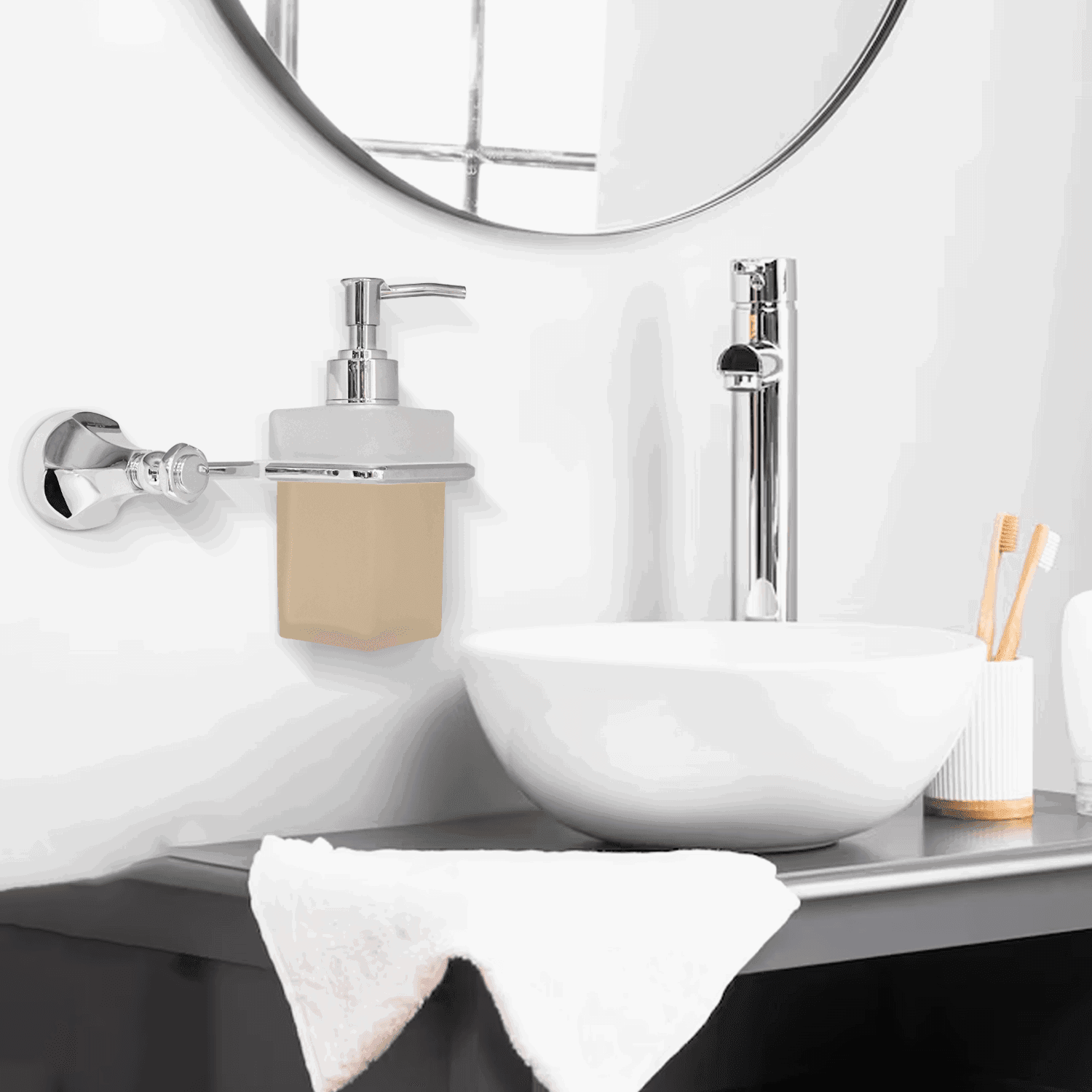 Glass Liquid Soap Dispenser Silver Series Floris – Modern & Stylish - D&B Bathware