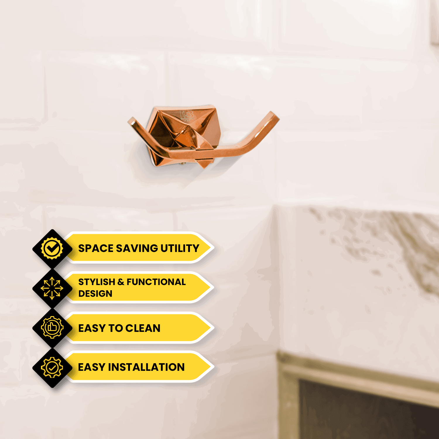Gloria Rose Gold Coat Hook – Stylish & Durable Wall Hook for Home - D&B Bathware