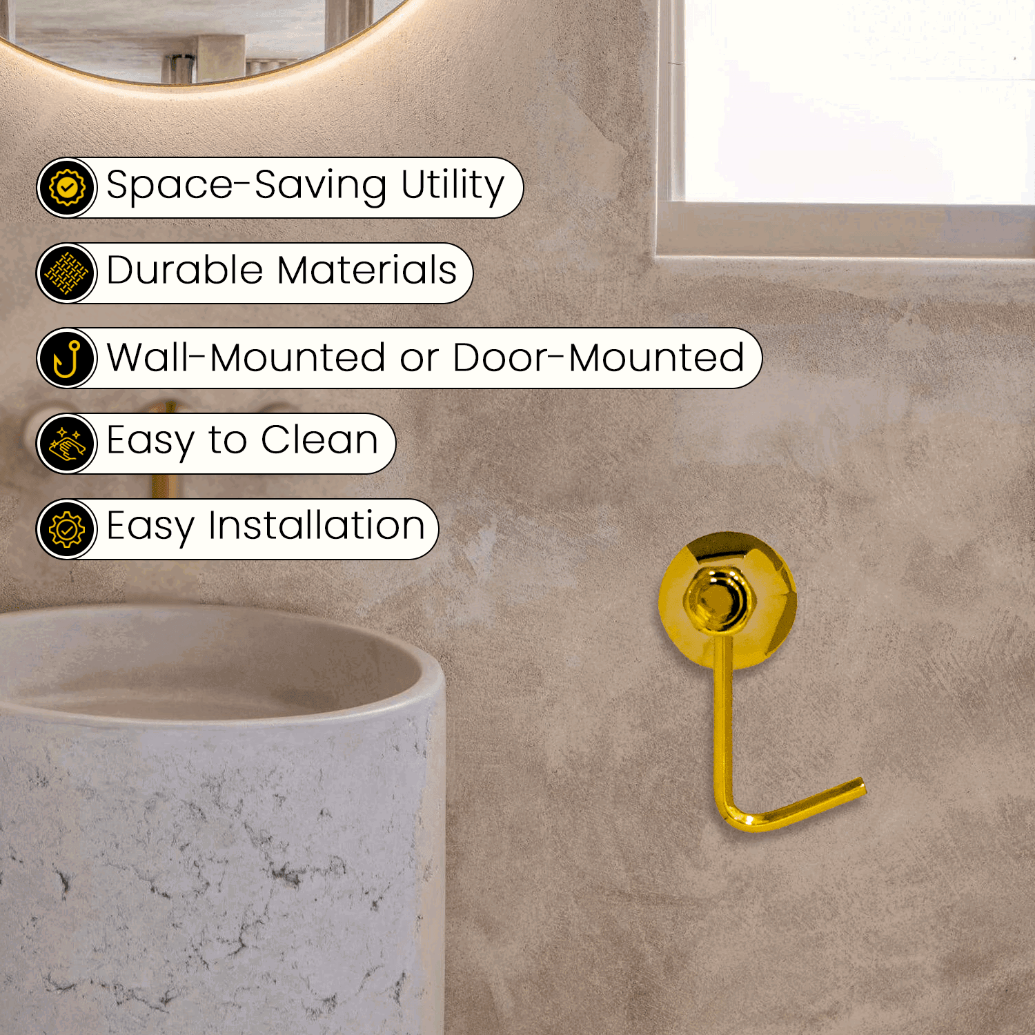 Gold Coat Hook or Robe Hook for Bathroom Accessories – Elegant & Functional Design - D&B Bathware