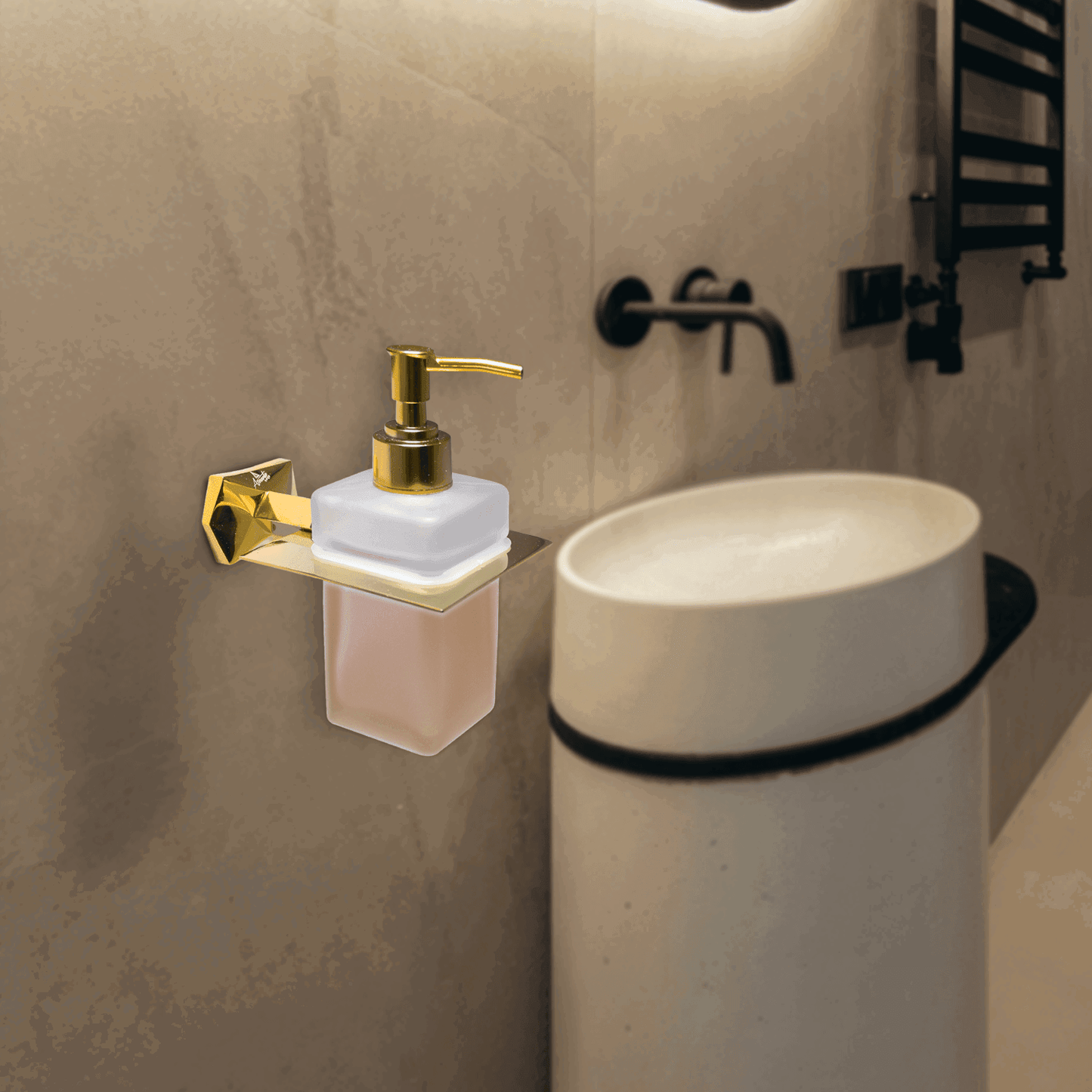 Golden Glass Liquid Soap Dispenser Gloria Series – Elegant Soap Dispenser for Bathroom & Kitchen, Luxury Design - D&B Bathware