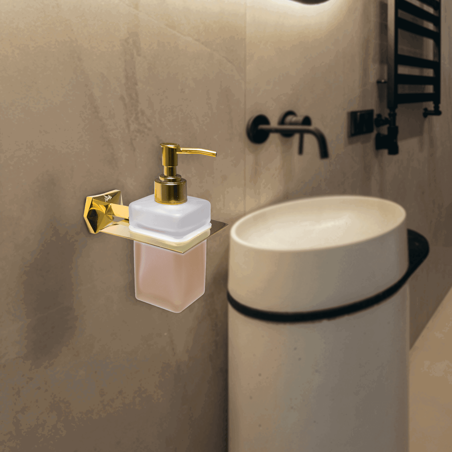 Golden Glass Liquid Soap Dispenser Gloria Series – Elegant Soap Dispenser for Bathroom & Kitchen, Luxury Design - D&B Bathware