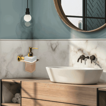 Golden Glass Liquid Soap Dispenser Gloria Series – Elegant Soap Dispenser for Bathroom & Kitchen, Luxury Design - D&B Bathware