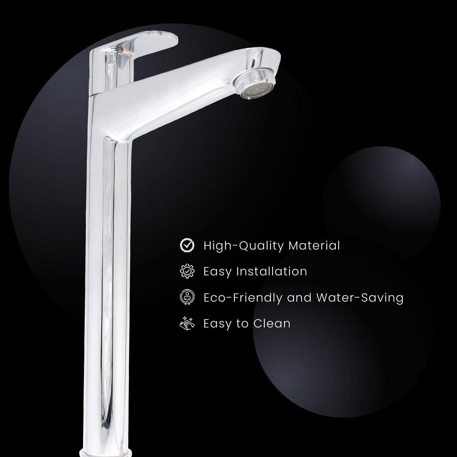 IVANO Brass Extended Tall Pillar Cock Chrome High Flow Tap | Premium Faucet for Bathroom & Kitchen - D&B Bathware