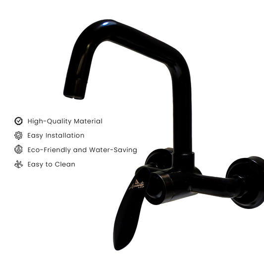 Kitchen Sink Mixer Single Lever Wall Mounted Long Pipe - Black | Durable & Modern Kitchen Faucet