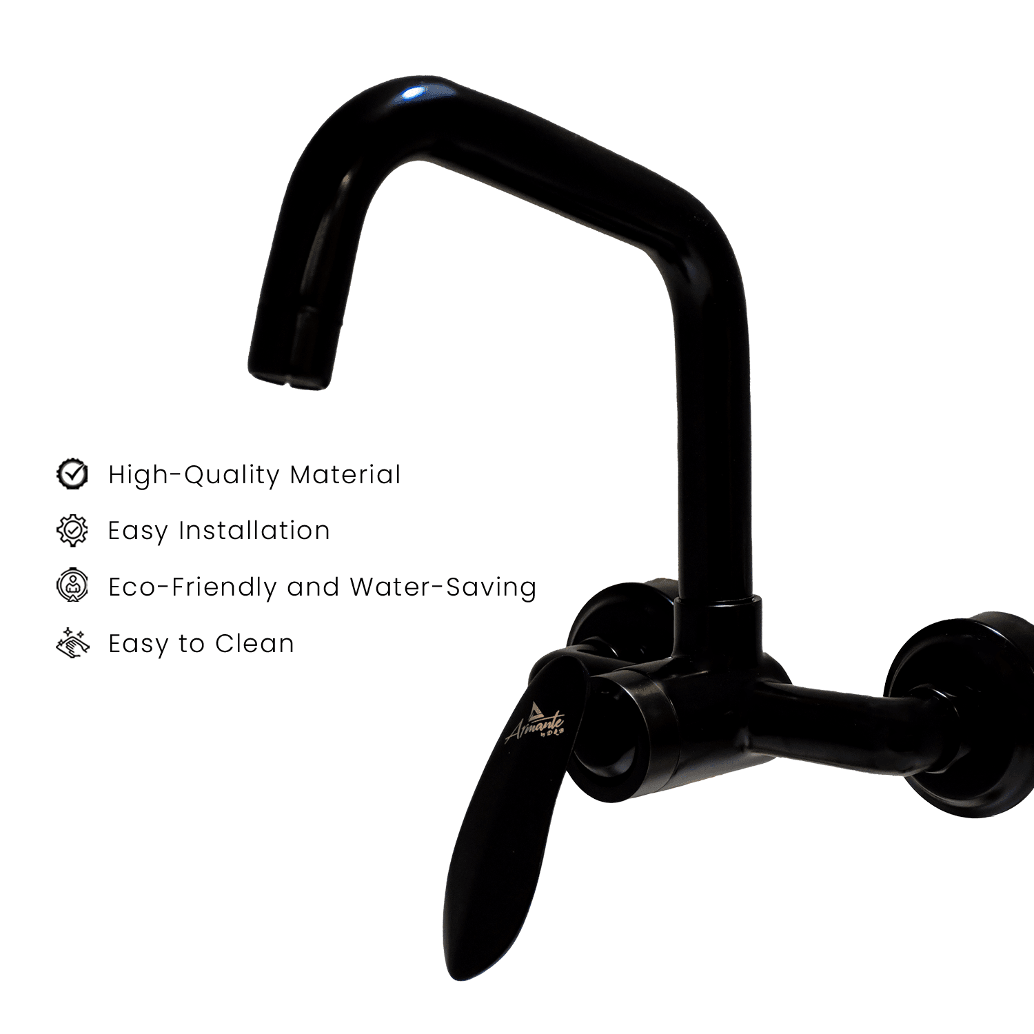 Kitchen Sink Mixer Single Lever Wall Mounted Long Pipe - Black | Durable & Modern Kitchen Faucet - D&B Bathware
