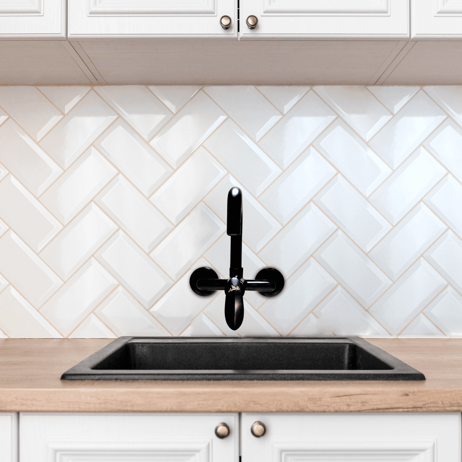 Kitchen Sink Mixer Single Lever Wall Mounted Long Pipe - Black | Durable & Modern Kitchen Faucet - D&B Bathware