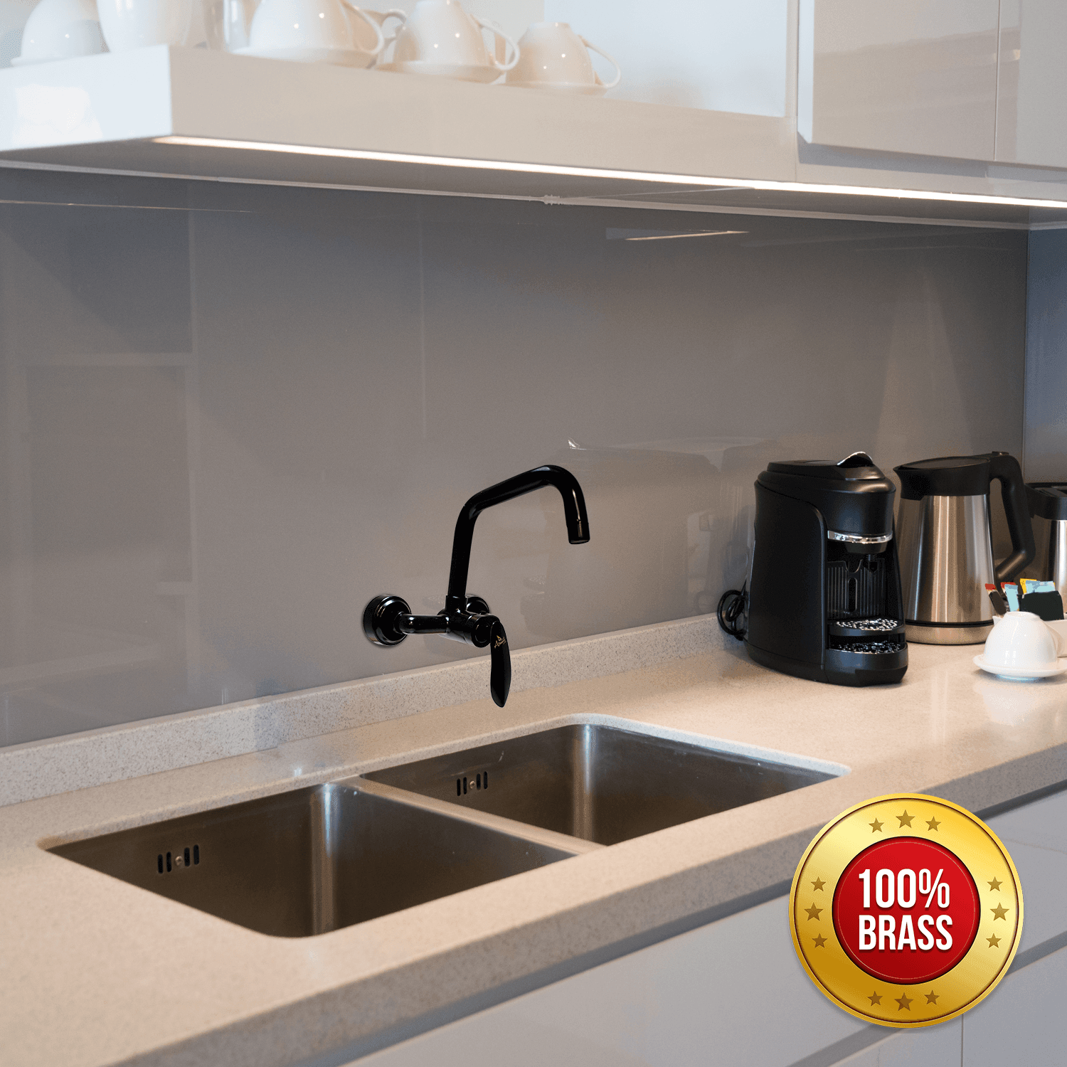 Kitchen Sink Mixer Single Lever Wall Mounted Long Pipe - Black | Durable & Modern Kitchen Faucet - D&B Bathware