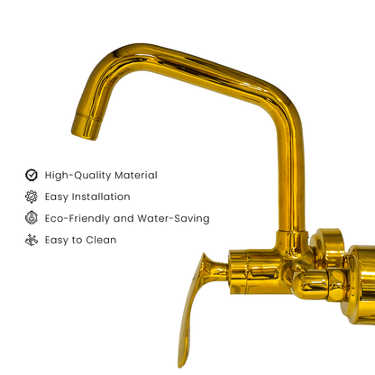 Kitchen Sink Mixer Single Lever Wall Mounted Long Pipe - Gold | Elegant & Durable Kitchen Faucet - D&B Bathware