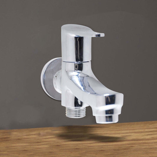 LAZZARO 2 Way Bib Cock Chrome Finish Brass Tap Ideal for Bathroom, Kitchen - D&B Bathware
